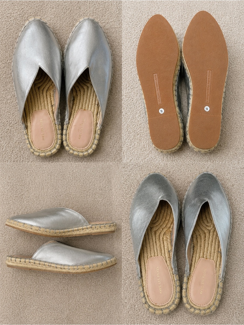 Silver metallic espadrille flats -Avec Les filles size 7 and 1/2 medium
